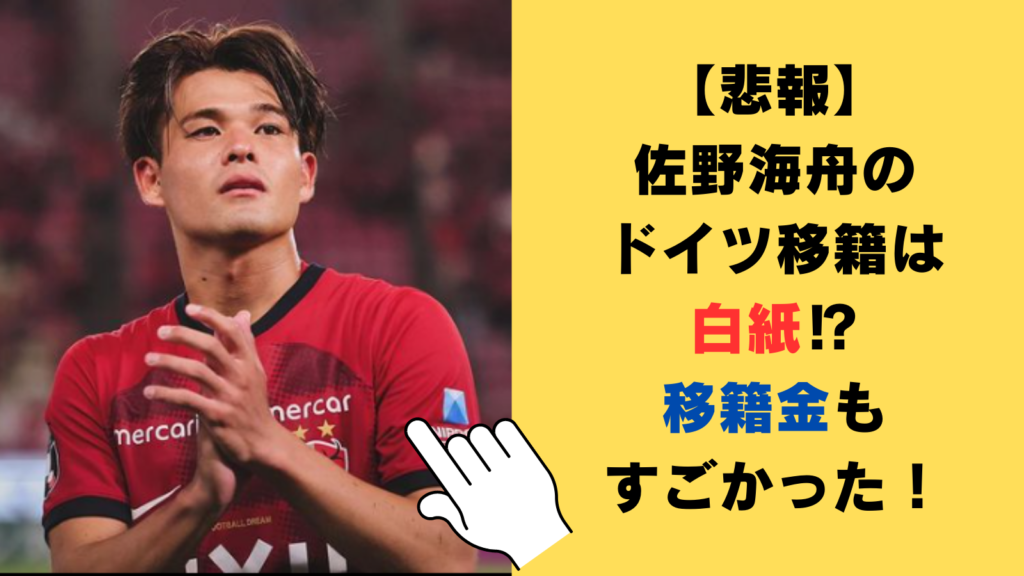 【悲報】佐野海舟のドイツ移籍は白紙⁉移籍金もすごかった！